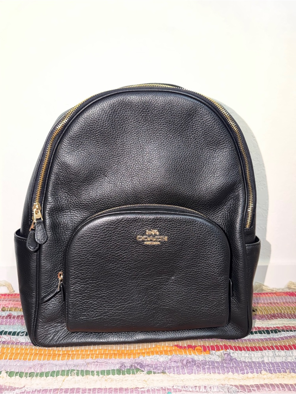 Coach Black Pebbled Leather Backpack with Gold Hardware